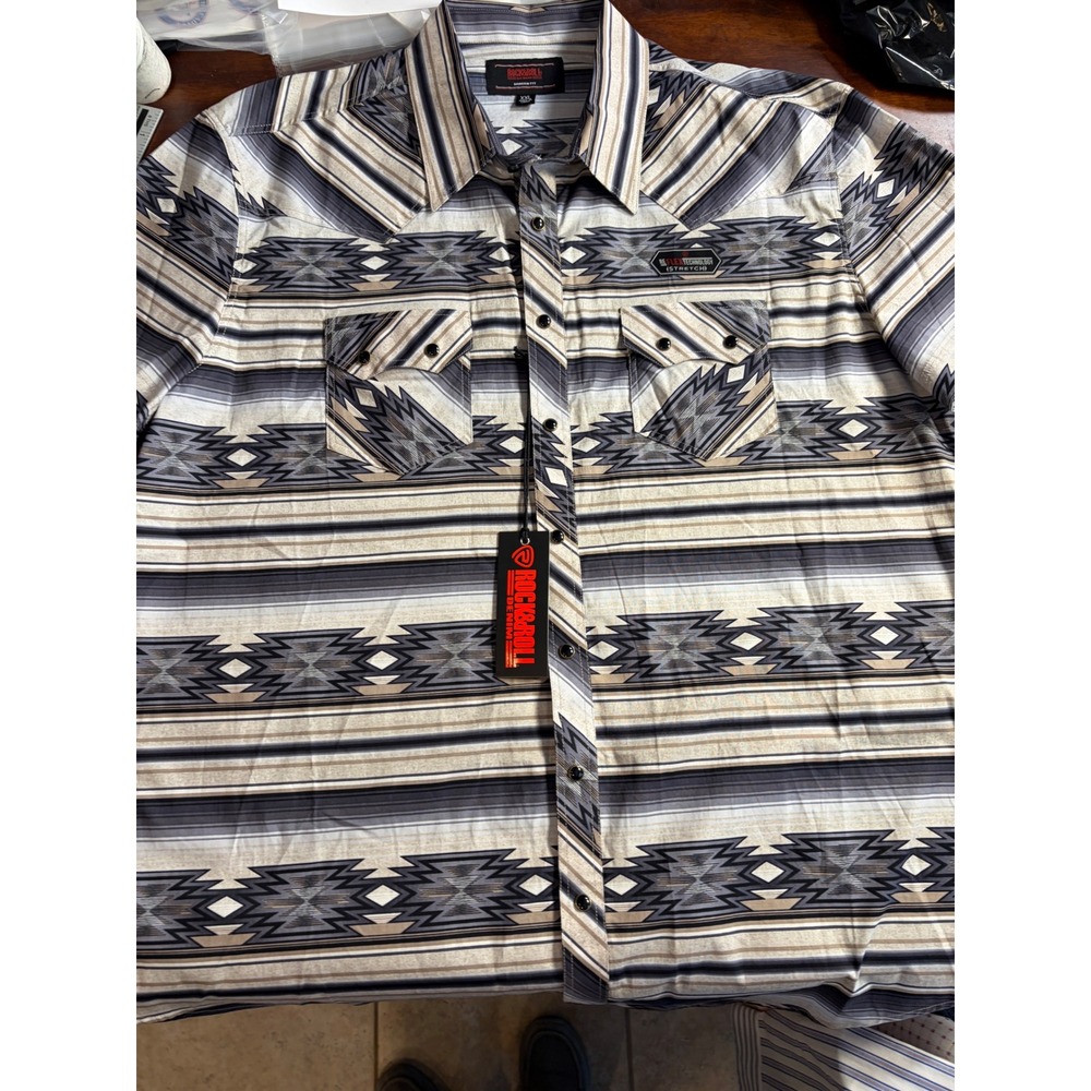 Rock and Roll Denim Mens Aztec Stripe ReFlex Stretch Snap Western Shirt XXL